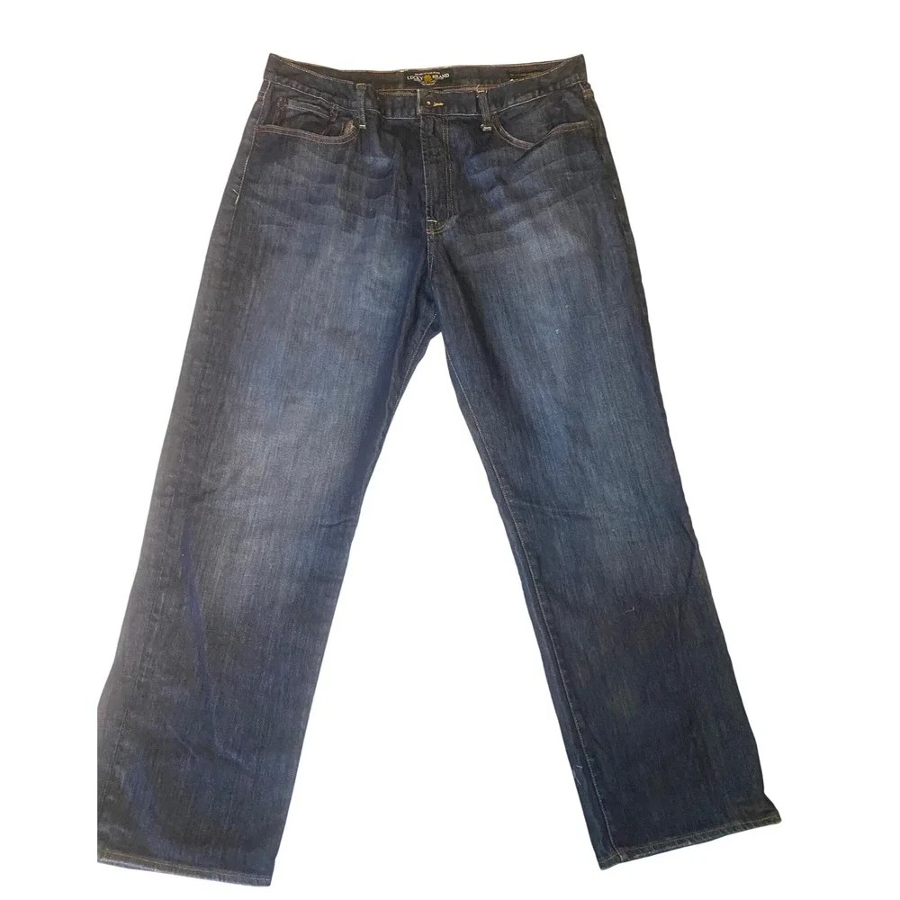 Lucky Brand Straight Leg Jeans Mens 40x32 Blue Dark Wash Stretch